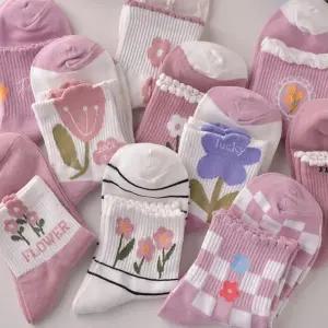 여성 패턴 양말 5종세트 LM 0309 봄 여성 단목 양말 여름 여자 5종