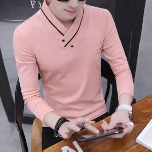 남성 면 셔츠 슬림 긴팔티 데일리룩 티 맨투맨 브이넥 긴팔 솔리드 봄가을 M스포1