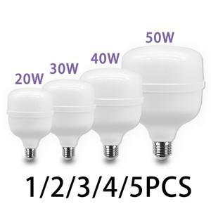 1-5pcs 50W 40W 30W 20W 슈퍼 밝은 LED 전구 램프 E27 220V 110V Lampada 거실 홈 Bombia  차가운 흰색