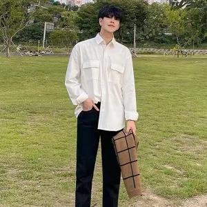 [셀러허브]남성 베이직 오버핏 무지 포켓 긴팔 셔츠 IS-JK36 (S15649356)