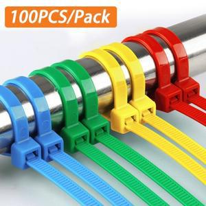 100개가방 케이블 타이 나일론 자동 잠금 다색 빠른 묶음 플라스틱 루프 와이어 랩 무작위 색상 4×200mm
