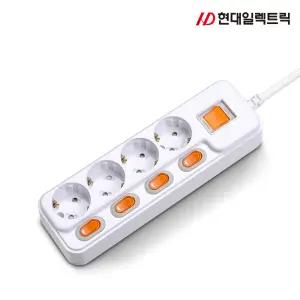 현대 개별+과부하차단 4구 멀티탭 (16A) 멀티 콘센트