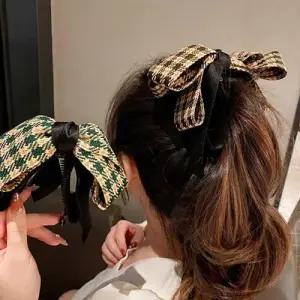 체크패턴 리본 포니테일 바나나핀 묶음머리 캐주얼룩 WFFD3CF