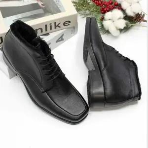 남자캐주얼신발 키높이 옆지퍼 남자 쿠션 구두 각진앞코 털안감 겨울