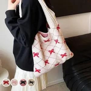 니트 숄더백 배색 리본 WFFMU4F