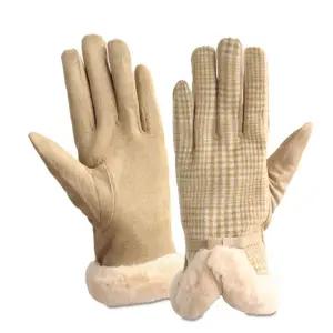 데일리장갑 여성 겨울 체크 정장 털장갑 직장인 방한 기모 장갑