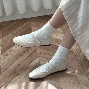 메리제인플랫 여성 각코 단추 장식 스트랩 메리제인 밴딩 플랫Y