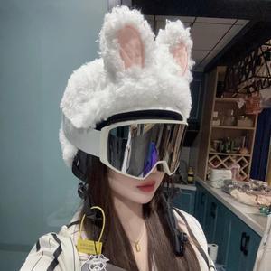 토끼귀 스키 헬멧 커버 방한 퍼 스노우보드용