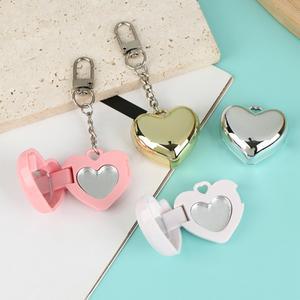 1개 하트 모양 미니 빈 블러셔 파우더 박스 아이섀도우 용기 거울 및 알루미늄 팬 키체인 립스틱 케이스 포