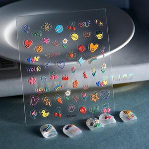 젤리 디자인 튤립 꽃 사랑 심장 컬러 라인 5d 양각 부조 네일 아트 스티커 러블리 매니큐어 데칼