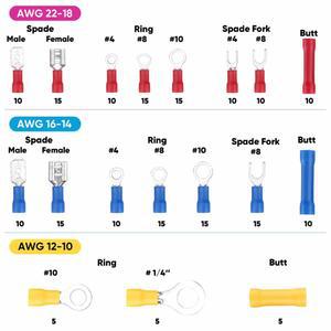 WOZOBUY 절연 케이블 커넥터 전기 터미널 버트 세트 키트 포크 압연 모듬 러그 스페이드 와이어