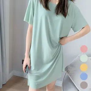 편한 여성 캐주얼 반팔 원피스 골지 루즈핏 미니 심플 면 베이직 여름
