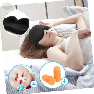 입체 안면 밀착 암막 수면 안대 귀마개 세트 코골이 방지 입 고정 밴드 포함