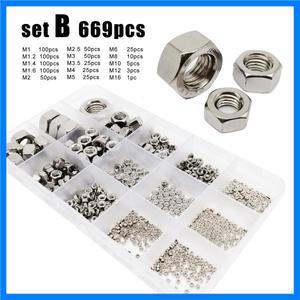 304 스테인리스 스틸 육각 너트 세트, 다양한 M1 M3 M8 M10M12M16, DIN934, 445 개, 669