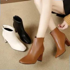 여성 3컬러 캐주얼 가죽 앵클 부츠 CH885N