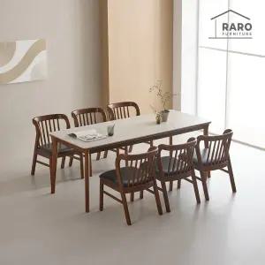 [/착불배송] 프리아 1900 연그레이 포세린 통 세라믹 6인 식탁 세트 (식탁+의