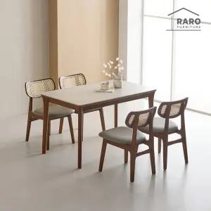 [/착불배송] 셀렉 1250 연그레이 포세린 통 세라믹 4인 라탄 식탁 세트 (식탁+