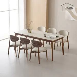 [/착불배송] 헤이스 1900 연그레이 포세린 통 세라믹 6인 식탁 세트 (식탁+의