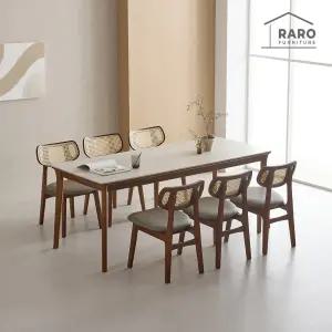 [/착불배송] 셀렉 1900 연그레이 포세린 통 세라믹 6인 라탄 식탁 세트 (식탁+