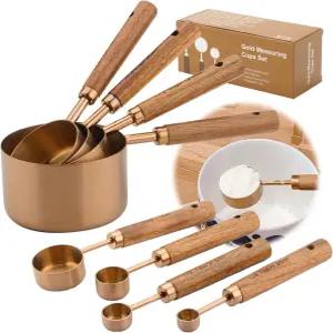 나무 손잡이가 있는 AGIgear 프리미엄 계량컵 및 숟가락 세트 8피스 스테인리스 액체 건조 인체공학적