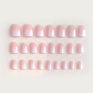 24개입 살색 그라데이션 파우더 사각형 짧은 인조 손톱 플레이트 가짜 1개 젤리 파일