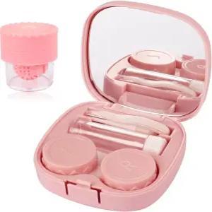 수동 청소기가 장착된 Hadoife 핑크 콘택트 렌즈 케이스 - 5-in-1 휴대용 제거 도구 거울 핀셋 및 용액