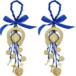 2PCS/세트 메달라 데 산 베니토 에스카풀라리오스 나무 구슬 묵주 세인트 베네딕토 메달 성 십자가 가톨릭