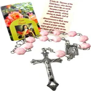 웨스트몬 웍스 세인트 테레즈 묵주 채플렛 세트 메탈 센터 십자화과 아크릴 로즈 비즈 및 라미네이트