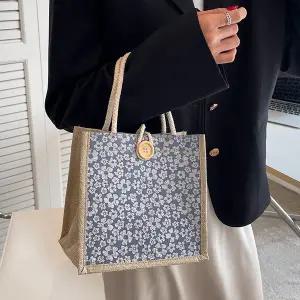 제카 플라워 사각 린넨 핸드백 숄더백