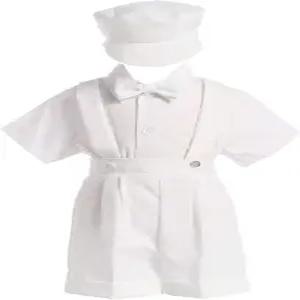 화이트 세례 멜빵과 모자가 달린 쇼트 세트