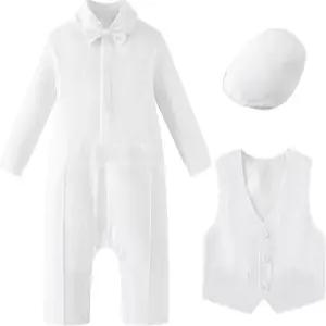 신생아 세례 의상 신사 보타이 롬퍼 화이트 웨딩 케이크 스매시 크리닝 점프수트