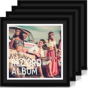 양면 매트가 있는 더블필 4팩 1515 하드웨어블랙 아크릴 비닐 프레임 목재로 레코드 디스플레이 매트 앨범