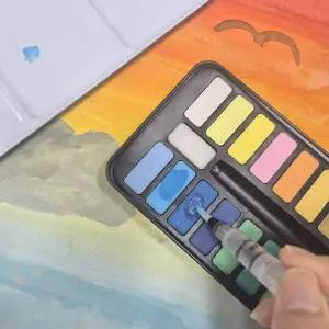 워터컬러 고체 물감 틴케이스 워터브러쉬 세트