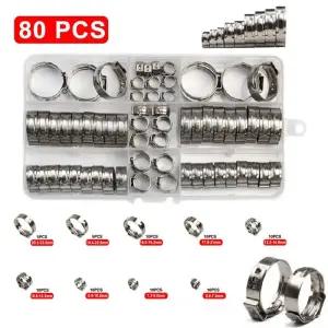 배관행거 클램프 80개 304 스틸 싱글 이어 호스 58-235mm 크림프 세트 파이프연료 라인용 스텝리스