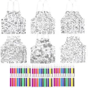 소년 소녀용 티니유 12개 DIY 앞치마 키트 세척 가능한 옥스포드 천 페인팅 72개 컬러 마커 화이트 벌크