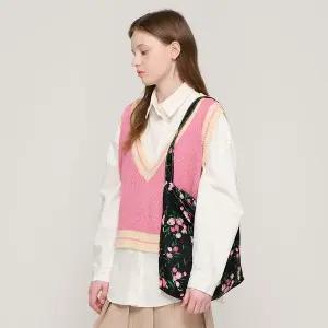 플라워 숄더 에코백  블랙