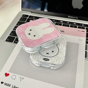 Kawaii Miffy 휴대용 뷰티 콘택트 렌즈 케이스 귀여운 만화 케어 보관 상자 (거울 포함) Gril 선물