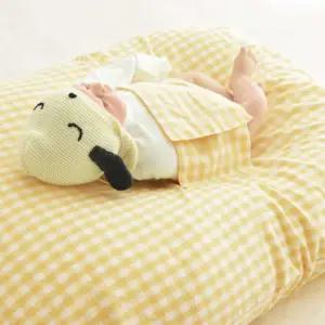 제이앤제나 역류방지 쿠션 순면 커버 체크 옐로우