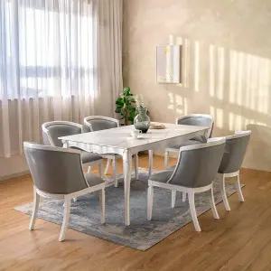 [피어젠]린 프렌치 엔틱 포세린 세라믹 6인용 식탁 로라의자