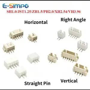 호환  50개 JST MX1.25 SH1.0 ZH1.5 PH2.0 XH2.54 VH3.96mm 직선 DIP 직각 수직 SMT 수평 SMD 수컷 웨이퍼