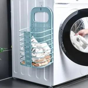 ( )벽걸이 접이식 빨래바구니 공간절약 세탁물 수납 바스켓 통풍망 욕실 세탁실 정리