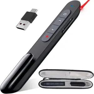 다이노스트라이크 프레젠테이션 클리커(케이스 포함) USB C 무선 프레젠터 원격 파워포인트 클리커(캐리