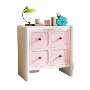 컬러 핑크 서랍장 4단 다용도 화이트 옷정리 수납장 우드