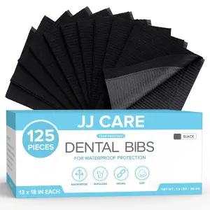 JJ CARE 치과용 턱받이 [125팩] - 13인치 x 18인치 블랙 3겹 방수 타투용 일회용 네일 아트용 환자용