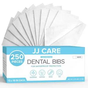 JJ CARE 치과용 턱받이 [250팩] - 13인치 x 18인치 흰색 3겹 방수 속눈썹 연장용 일회용 네일 아트용