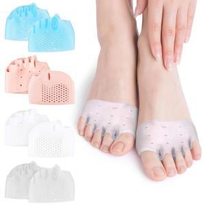 4쌍의 실리콘 발가락 분리기, 중족골 패드, 젤 볼 오브 풋 쿠션, 분리기로 발가락을 겹쳐 발의 압력을 합니다(화이트 블루 클리어 스킨 컬러)