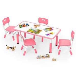 INFANS 테이블 및 치아 세트, 높이 조절 가능한 용 책상 및 그래피티 데스크톱 미끄럼 방지 다리가 있는 의자 4개, 대형 47인치 x 23.5인치 교실용 멀티 액티비티 아트 테이블(핑크색)