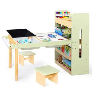 LOL-FUN 감각 미술 테이블 및 의자 세트, 보관함 및 선반, 3-8세 용 모래 및 물놀이용 활동 테이블, 칠판 화이트보드가 있는 드로잉 데스크