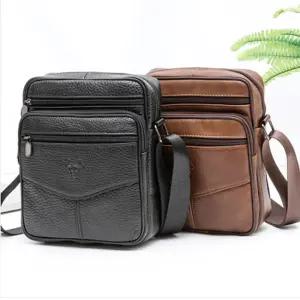 남자 세로형 멀티포켓 소가죽 크로스백 데일리백