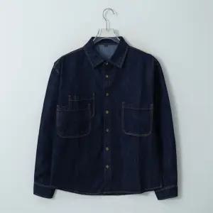 남자 봄 개강룩 더블포켓 스티치 카라넥 데님 셔츠